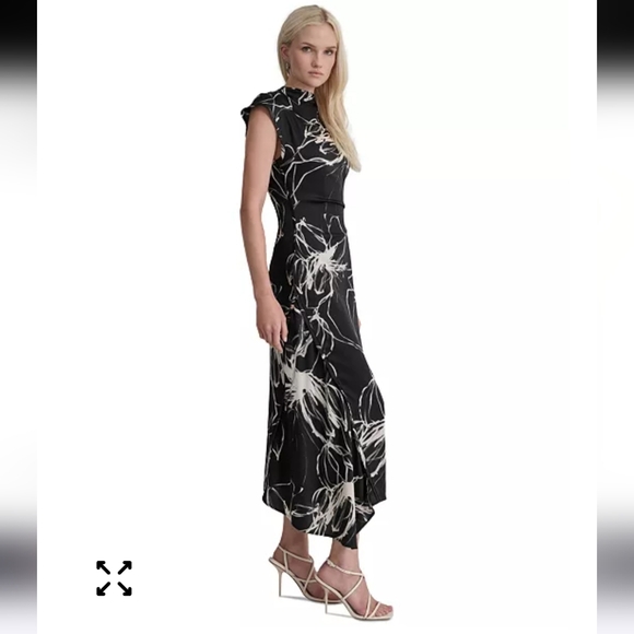 DKNY Women's Printed Mock-Neck Cap-Sleeve Crepe Dress Sz 16 Cocktail NWT - Picture 2 of 15